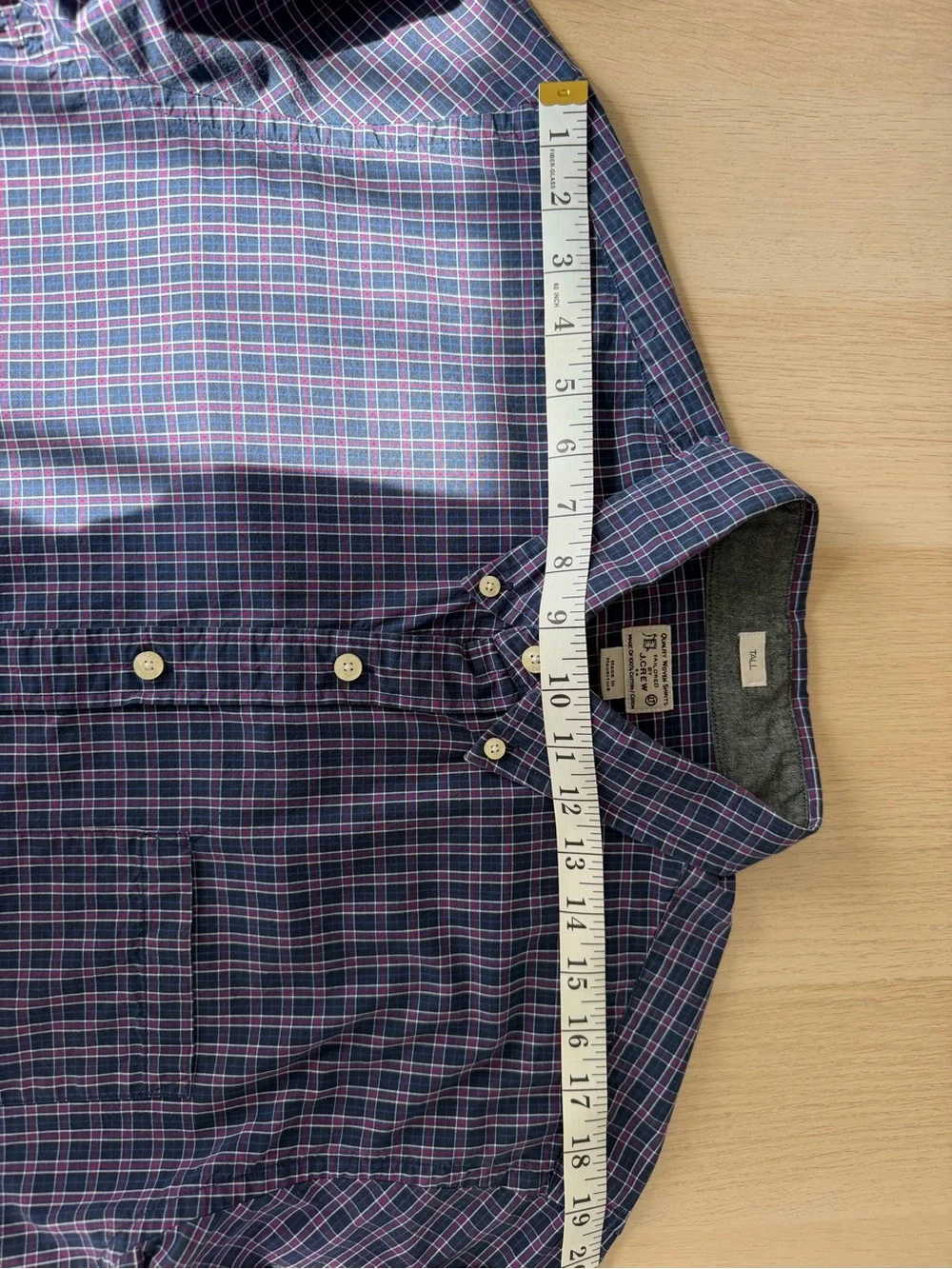 J.Crew Tailored Tall Men's L Button-Down Shirt Blue Plaid 100% Cotton Workwear